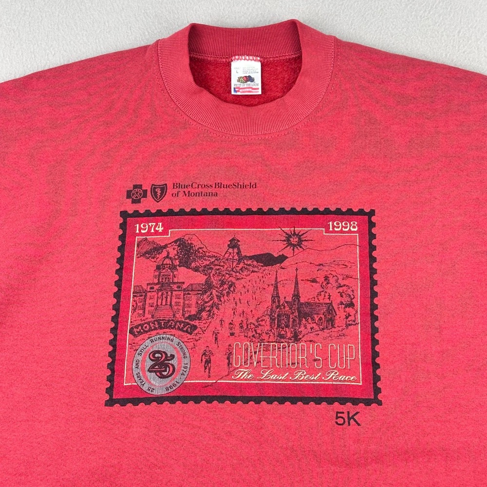 Vintage 90s Crewneck Sweatshirt Adult Large Red Montana Governors Cup 5K USA - Picture 2 of 9